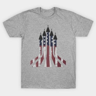 F-14 Tomcats Flying Vertical with Painted American Flag Exhaust T-Shirt